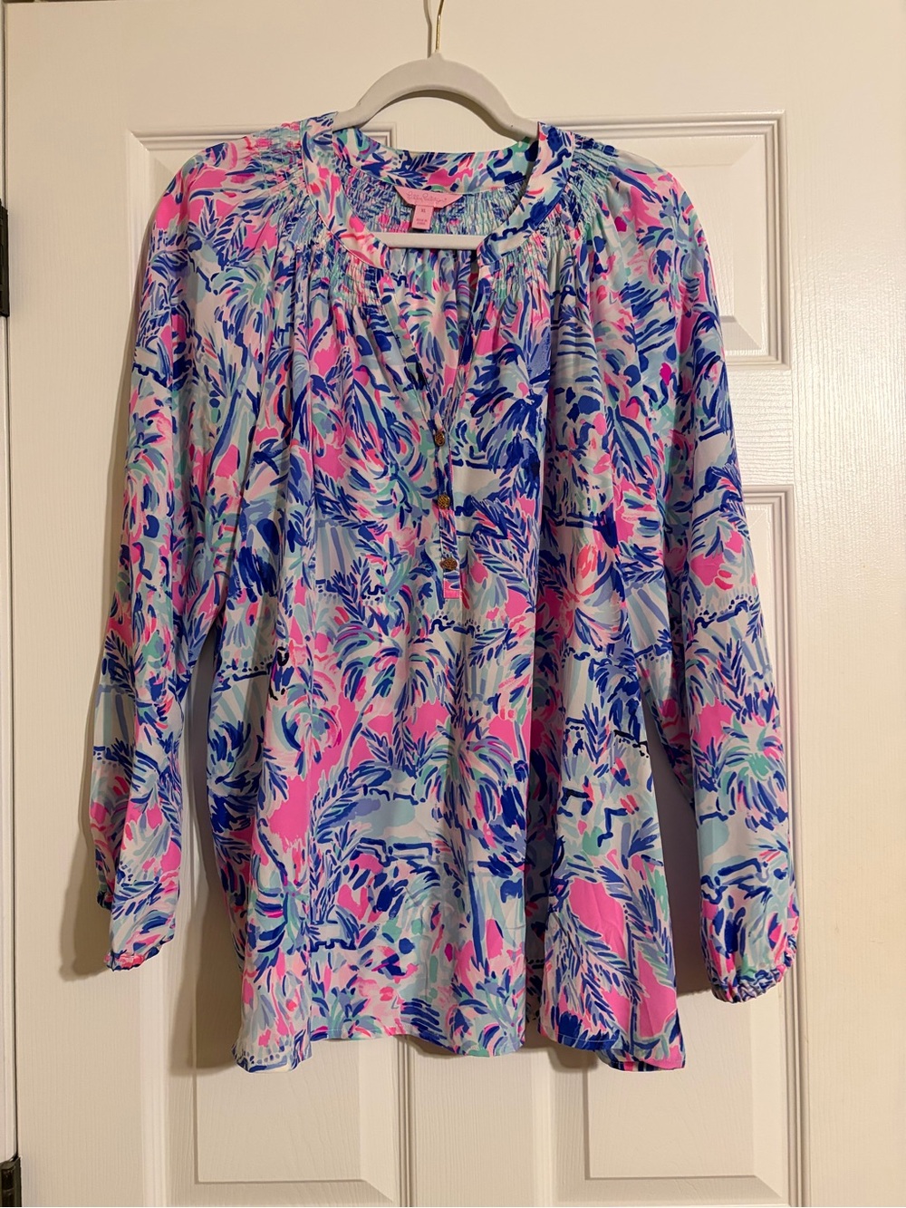 Lilly Pulitzer Pink & Blue Floral Long-Sleeve Peasant Blouse